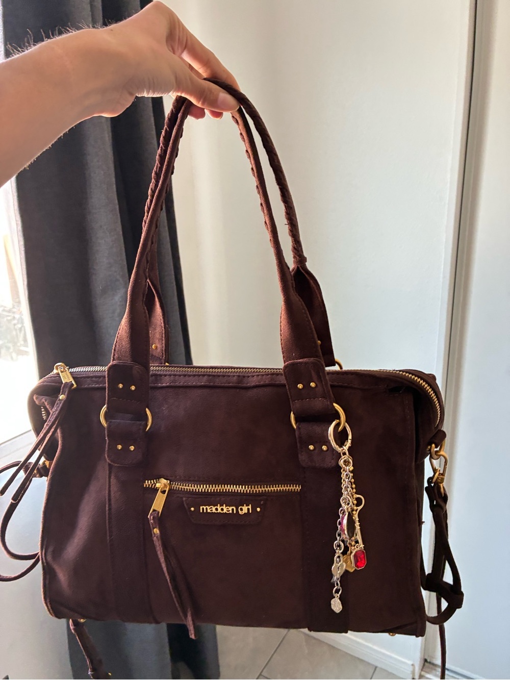 Madden Girl Chocolate Brown Suede Crossbody Shoulder Bag